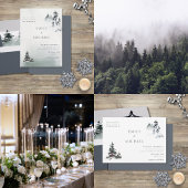 ミニマリストエバーグリーンマウンテングリーン石板ブルー 招待状ベリーバンド