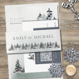 ミニマリストエバーグリーンマウンテングリーン石板ブルー 招待状ベリーバンド