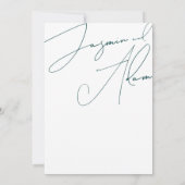 ミニマリストエメラルドグリーンスクリプトタイポグラフィ結婚ズ 招待状 (裏面)