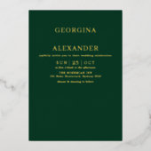 ミニマリストエメラルドグリーン金ゴールド結婚フローラ 箔招待状 (正面)