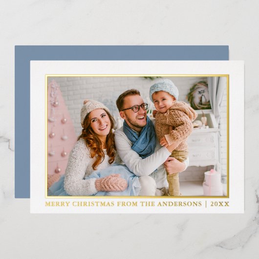 ミニマリストエレガンスクリスマスダスティブルー金ゴールド 箔シーズンカード (正面/裏面)