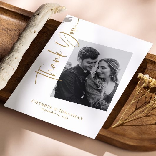 ミニマリストエレガントな結婚式サンキューカード写真 サンキューカード