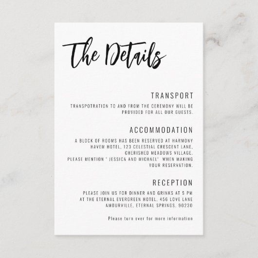 💍ミニマリストエレガントな結婚式詳細 エンクロージャーカード (正面)