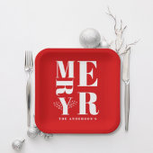 ミニマリストエレガントの鮮やかな赤いメリークリスマス ペーパープレート