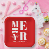 ミニマリストエレガントの鮮やかな赤いメリークリスマス ペーパープレート (パーティー)