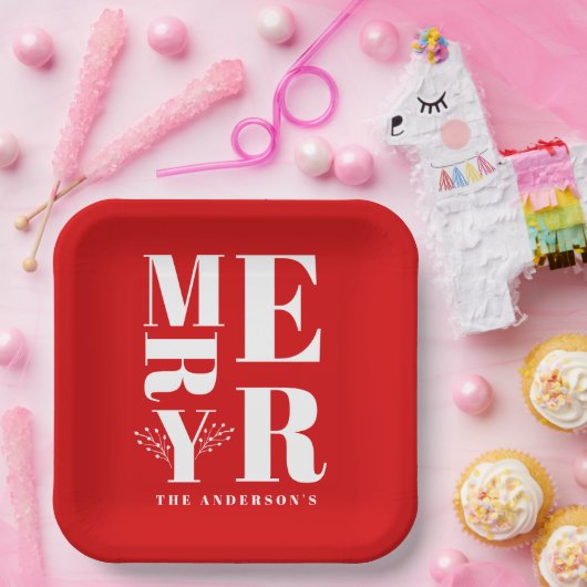 ミニマリストエレガントの鮮やかな赤いメリークリスマス ペーパープレート (パーティー)