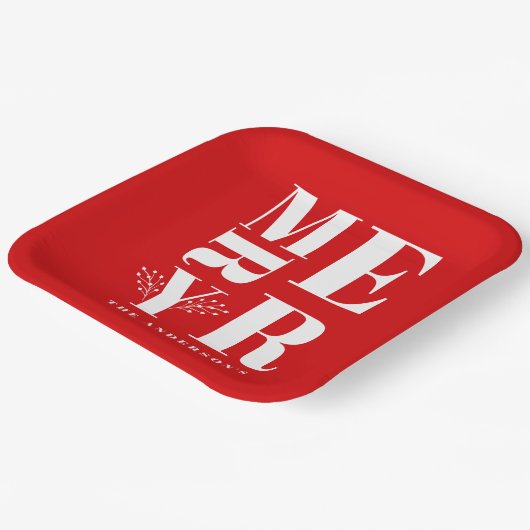 ミニマリストエレガントの鮮やかな赤いメリークリスマス ペーパープレート (傾斜あり)