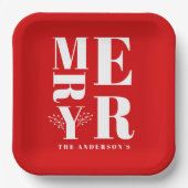 ミニマリストエレガントの鮮やかな赤いメリークリスマス ペーパープレート (正面)