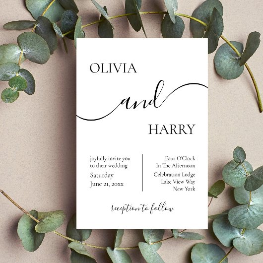 ミニマリストエレガントウェディング招待状白黒 招待状