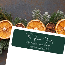 ミニマリストエレガントグリーンスクリプト差出人住所 ラベル