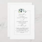 ミニマリストエレガントグリーンリーフォント結婚の 招待状 (正面/裏面)