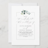 ミニマリストエレガントグリーンリーフォント結婚の 招待状 (正面)