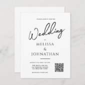 ミニマリストエレガントスクリプトQRコー結婚ド インビテーションポストカード (正面/裏面)