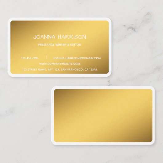 ミニマリストエレガントトレンディー金ゴールドライターエディタ 名刺 (正面/裏面)