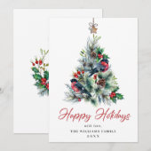 ミニマリストエレガントパインツリーのクリスマスグリーティング シーズンカード (正面/裏面)