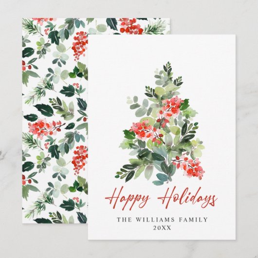 ミニマリストエレガントパインツリーのクリスマスグリーティング シーズンカード (正面/裏面)