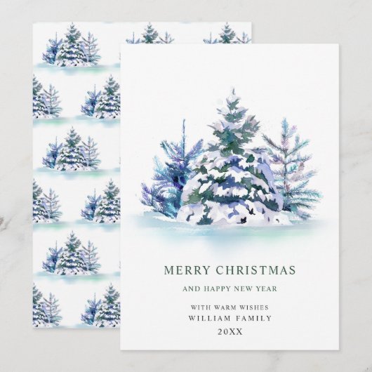 ミニマリストエレガントパインツリーのクリスマスグリーティング シーズンカード (正面/裏面)