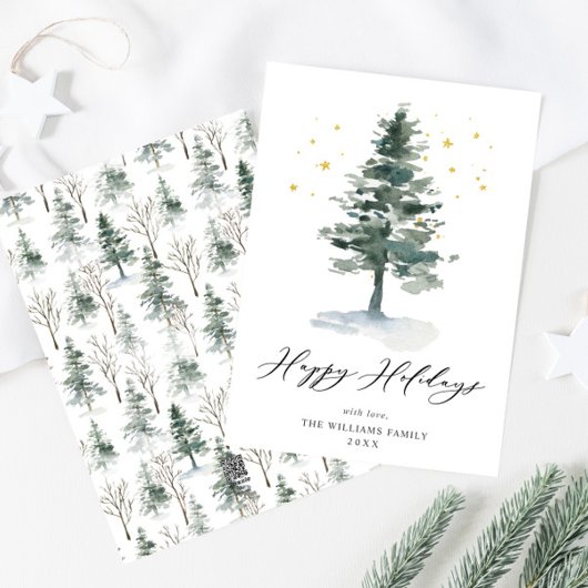 ミニマリストエレガントパインツリーのクリスマスグリーティング シーズンカード