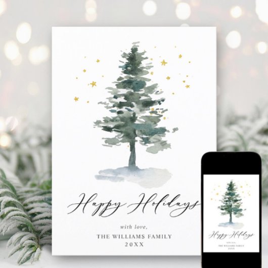 ミニマリストエレガントパインツリーのクリスマスグリーティング シーズンカード