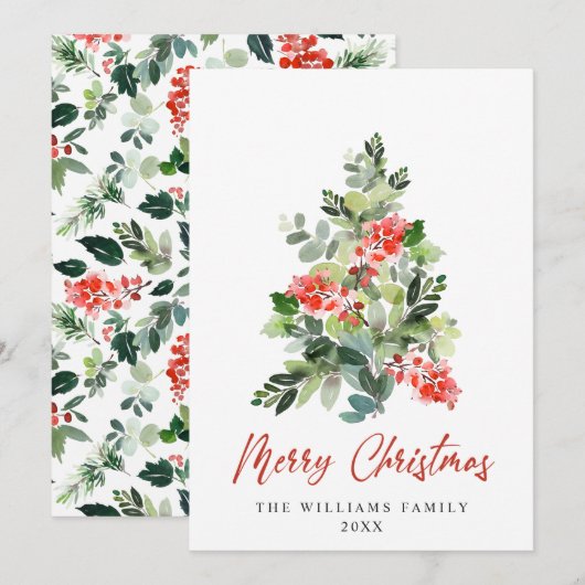 ミニマリストエレガントパインツリーのクリスマスグリーティング シーズンカード (正面/裏面)