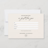 ミニマリストエレガントブランドロゴギフト証明書 サンキューカード (裏面)