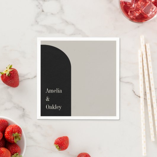 ミニマリストエレガントベージュモダンブラック結婚アーチ スタンダードカクテルナプキン (インサイチュ)