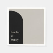 ミニマリストエレガントベージュモダンブラック結婚アーチ スタンダードカクテルナプキン (正面)