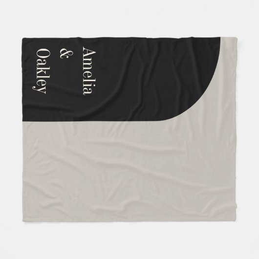 ミニマリストエレガントベージュモダンブラック結婚アーチ フリースブランケット (正面(横))