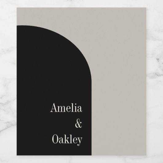 ミニマリストエレガントベージュモダンブラック結婚アーチ ワインラベル (シングルラベル)