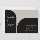 ミニマリストエレガントベージュモダンブラック結婚アーチ 招待状 (正面)