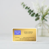 ミニマリストエレガント金ゴールドロゴの財務コンサルタント 名刺 (スタンド正面)