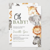 ミニマリストオベビーサファリベイビーシャワー 招待状 (正面/裏面)