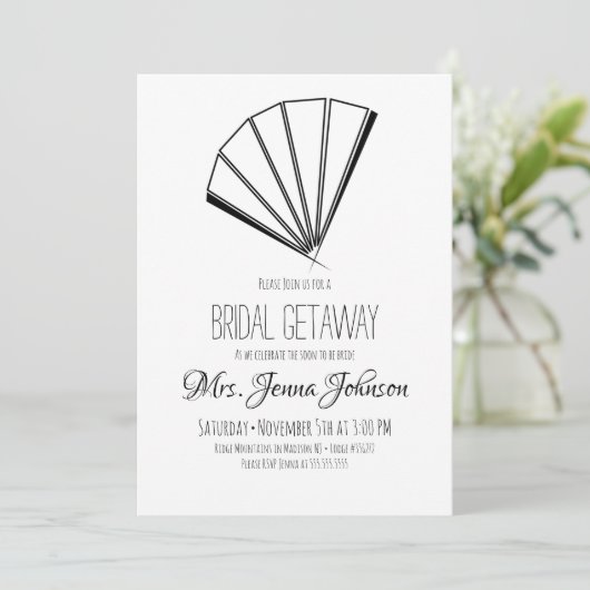 ミニマリストオリエンタル日本のファンブライダルシャワー 招待状 (スタンド正面)