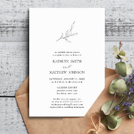 ミニマリストオリーブの葉の枝 現代のカップルシャワー 招待状