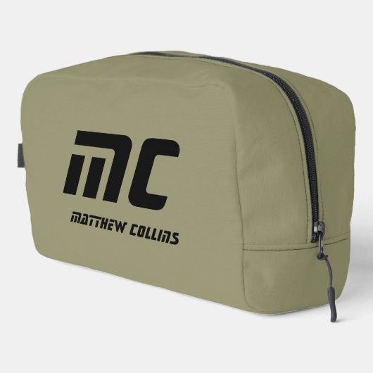 ミニマリストオリーブグリーンモノグラム名Mens ドップキット (右コーナー)