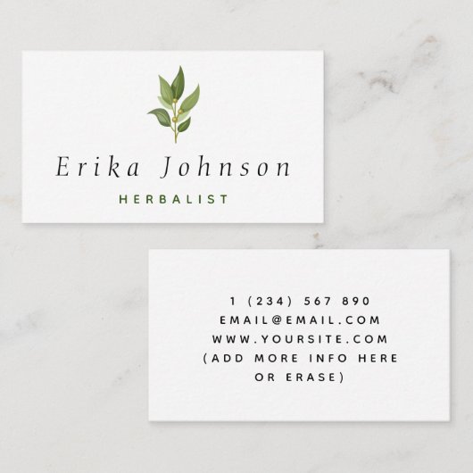 ミニマリストオリーブツリーブランチハーバリストガーデナー 名刺 (正面/裏面)