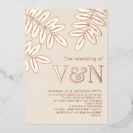 ミニマリストオリーブ枝バラ金ゴールドベージュ結婚ズ 箔招待状