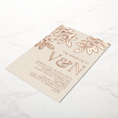ミニマリストオリーブ枝バラ金ゴールドベージュ結婚ズ 箔招待状 (回転した状態)