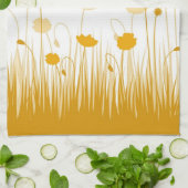 ミニマリストオレンジとホワイトポピズメドウフローラ キッチンタオル (折り畳み)