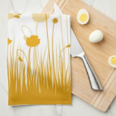 ミニマリストオレンジとホワイトポピズメドウフローラ キッチンタオル (四つ折り)