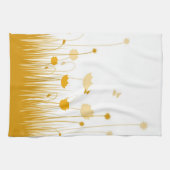 ミニマリストオレンジとホワイトポピズメドウフローラ キッチンタオル (横)