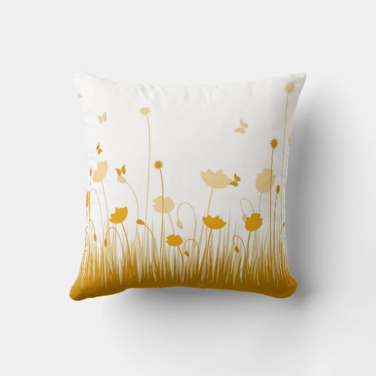 ミニマリストオレンジとホワイトポピズメドウフローラ クッション (裏面)