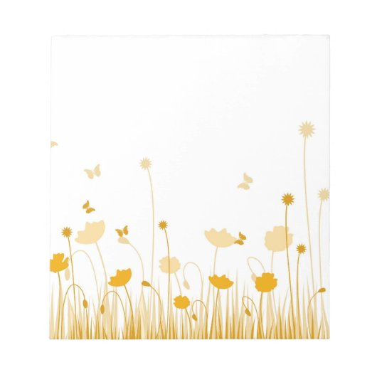 ミニマリストオレンジとホワイトポピズメドウフローラ ノートパッド (正面)