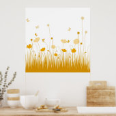 ミニマリストオレンジとホワイトポピズメドウフローラ ポスター (キッチン)