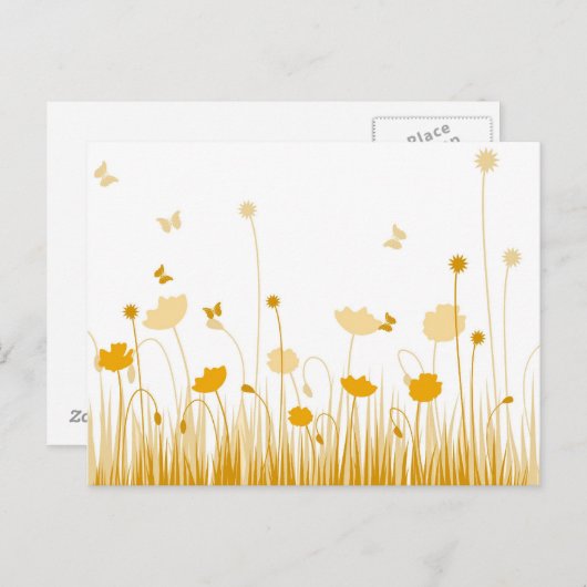 ミニマリストオレンジとホワイトポピズメドウフローラ ポストカード (正面/裏面)