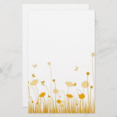 ミニマリストオレンジとホワイトポピズメドウフローラ 便箋 (正面/裏面)