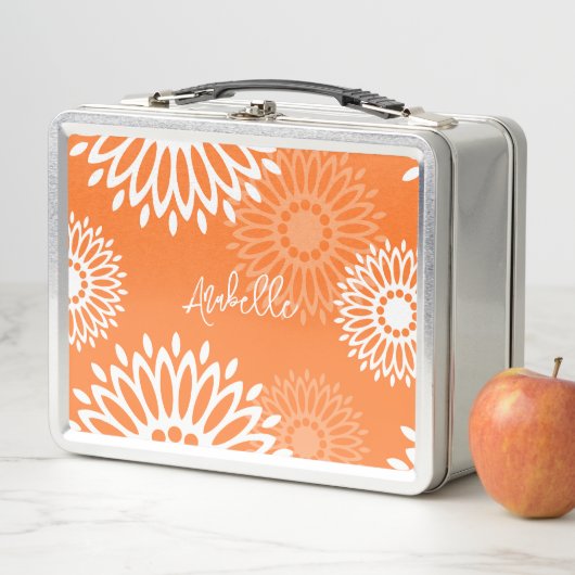 ミニマリストオレンジマンダラジオメトリックフローラ名 メタルランチボックス (インサイチュ)