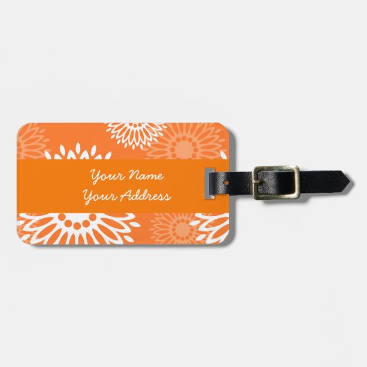 ミニマリストオレンジマンダラ幾何学模様 ラゲッジタグ (正面横)