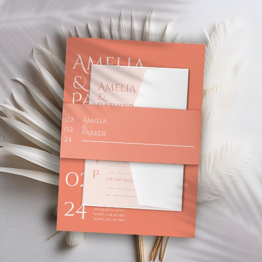 ミニマリストオレンジ結婚式招待状 招待状ベリーバンド