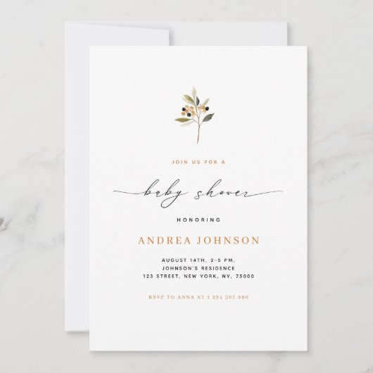 ミニマリストオータムベリー秋テーマベビーシャワー 招待状 (正面)